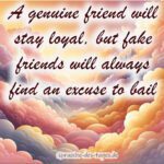 A genuine friend will stay loyal but fake friends will always find an excuse to bail