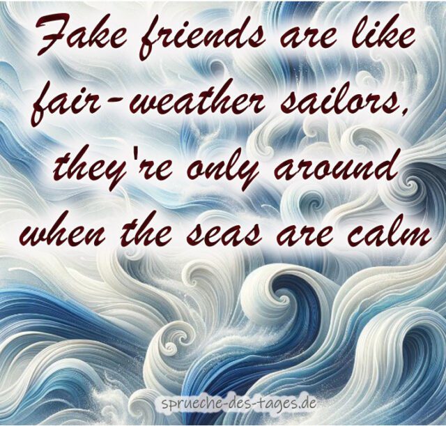 Fake friends are like fair weather sailors theyre only around when the seas are calm